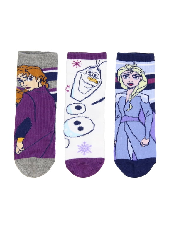 Disney Frozen II Girls Stripe and Snowflakes 3 Pair Crew Socks Gift Set (6/8)