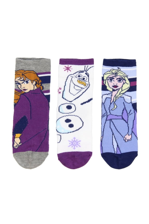 Disney Frozen II Girls Stripe and Snowflakes 3 Pair Crew Socks Gift Set (6/8)