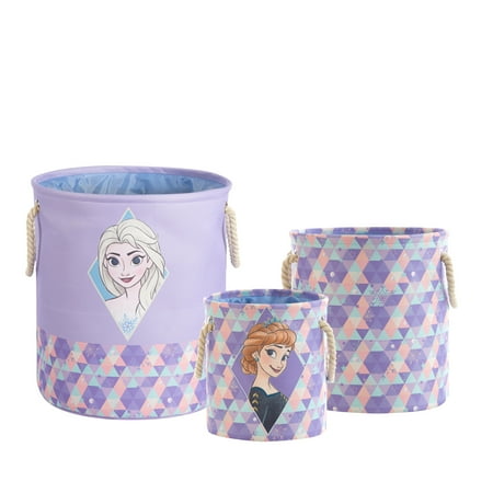 Disney Frozen Kids Fabric Round Nestable Storage Bin Set, 3-Piece