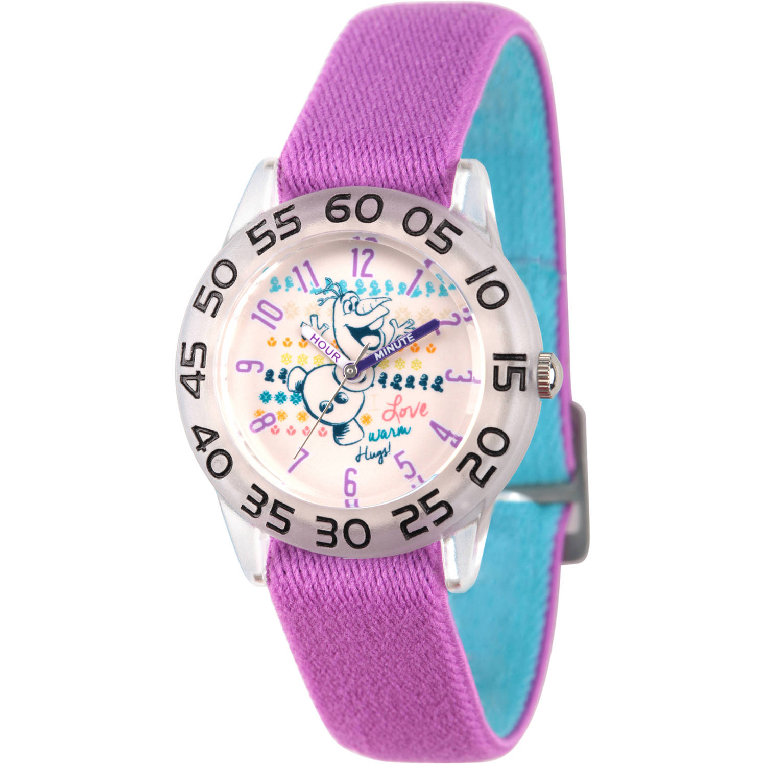 Disney Frozen Kids' Plastic Time Teacher Analog Quartz Nylon Strap Watch Clear, Lt Purple - image 1 of 6