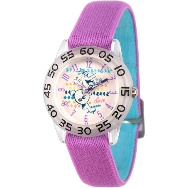 Disney Frozen Kids' Plastic Time Teacher Analog Quartz Nylon Strap Watch Clear, Lt Purple