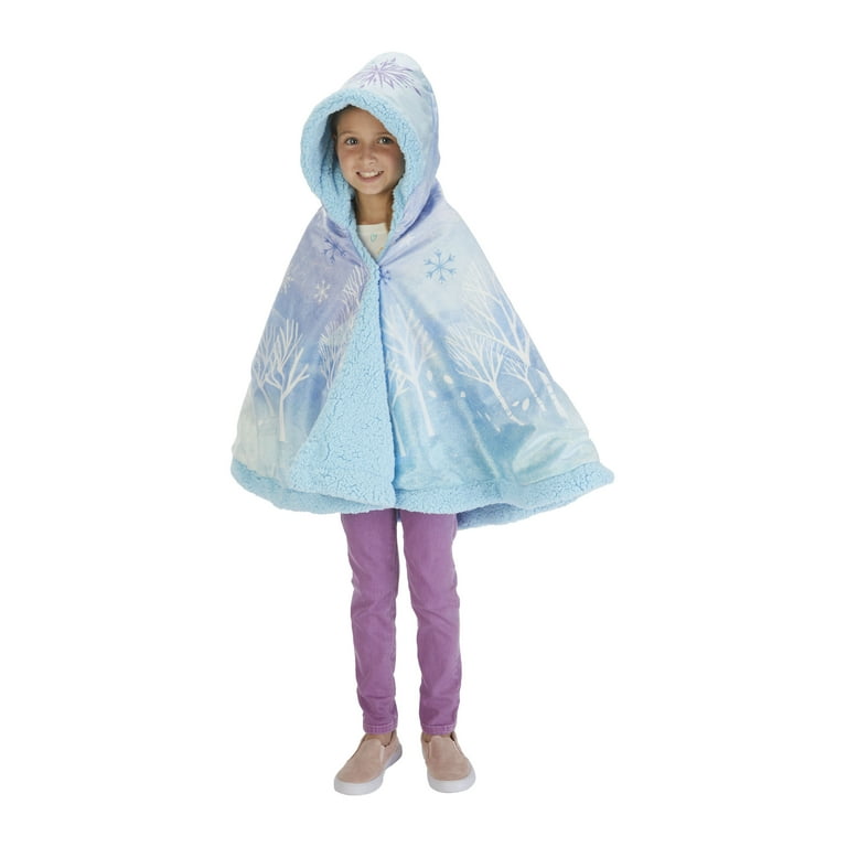 Disney Frozen Kids Sherpa Snuggle Wrap Hoodie Blanket Blue
