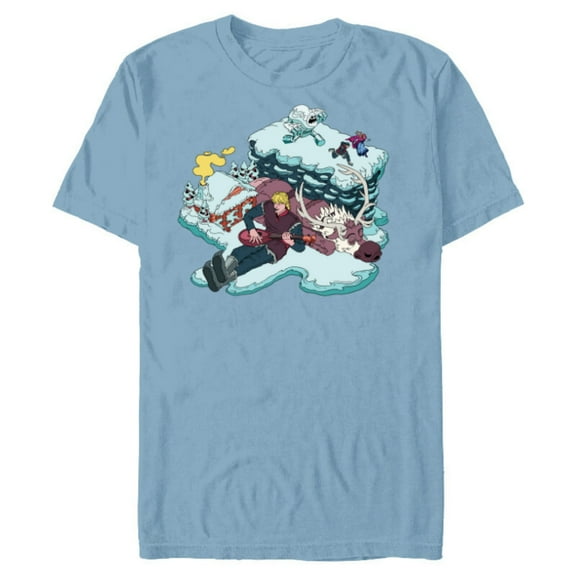 Disney Frozen Kristoff, Sven, Anna & Marshmallow - Short Sleeve Blended T-Shirt for Adults - Customized-Ocean Blue