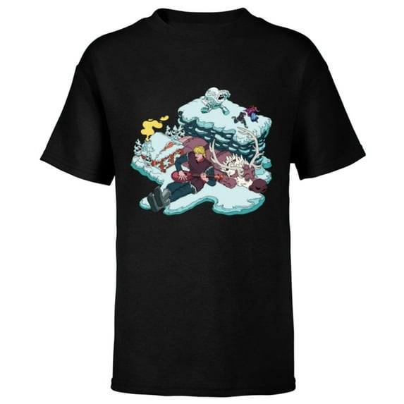 Disney Frozen Kristoff, Sven, Anna & Marshmallow - Short Sleeve T-Shirt for Kids - Customized-Black