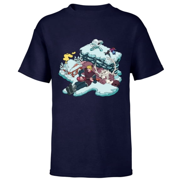 Disney Frozen Kristoff, Sven, Anna & Marshmallow - Short Sleeve T-Shirt for Kids - Customized-Navy