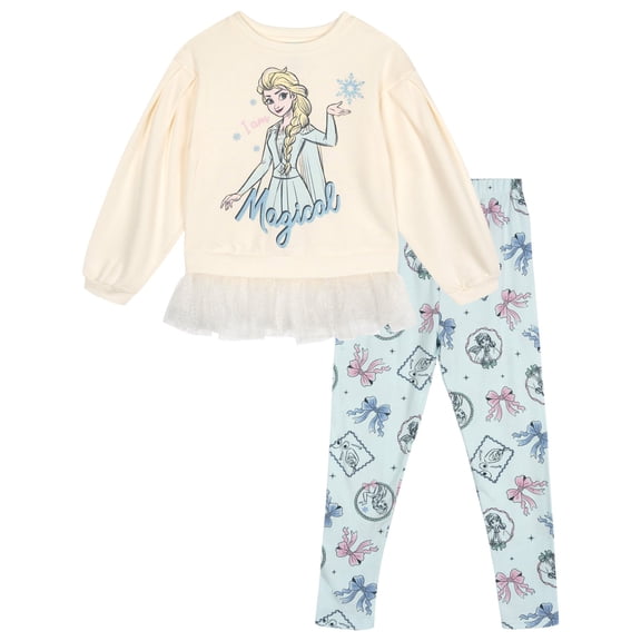 Disney Frozen Little Girls' 2-Piece Sweatshirt and Leggings Set White Blue