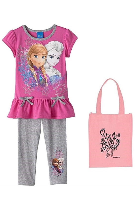 Frozen Little Girls' Bow Top & Leggings Set & Tote - 3 Piece Gift Set