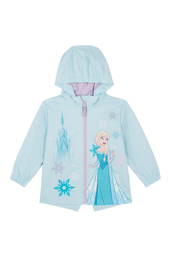 Frozen Little Girls' Hooded Zip-Up Rain Jacket Elsa Ice Blue