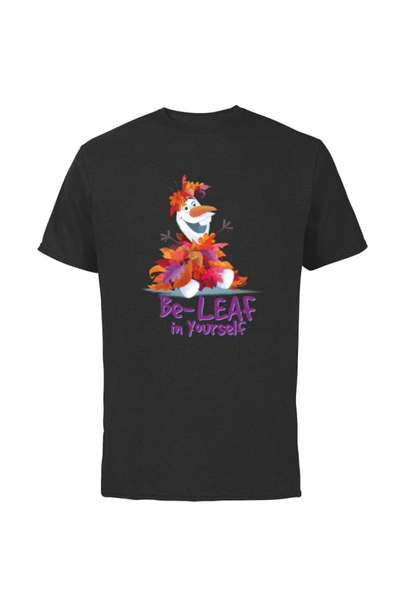 Frozen Olaf Autumn Fall Funny Be-LEAF in Yourself - Short Sleeve Cotton T-Shirt for Adults - Customized-Black
