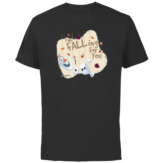Disney Frozen Olaf Autumn Fall Funny “I’m FALLing for You” - Short Sleeve Cotton T-Shirt for Adults - Customized-Black