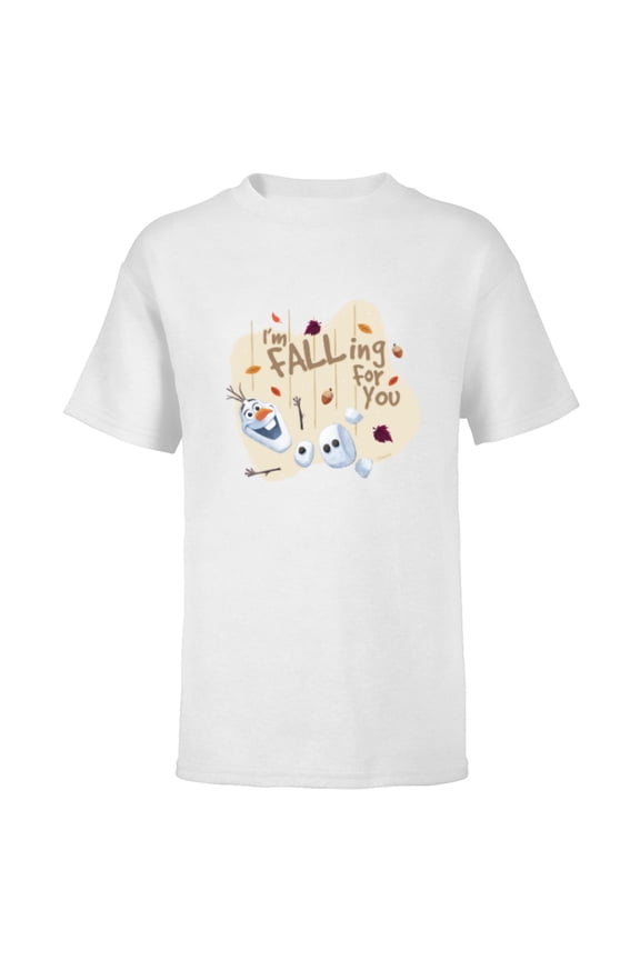 Frozen Olaf Autumn Fall Funny “I’m FALLing for You” - Short Sleeve T-Shirt for Kids - Customized-White
