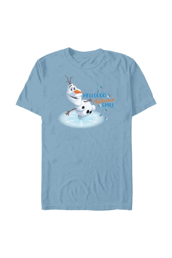 Frozen Olaf Fall Funny “Helloooo Autumn Chill” - Short Sleeve Blended T-Shirt for Adults - Customized-Ocean Blue