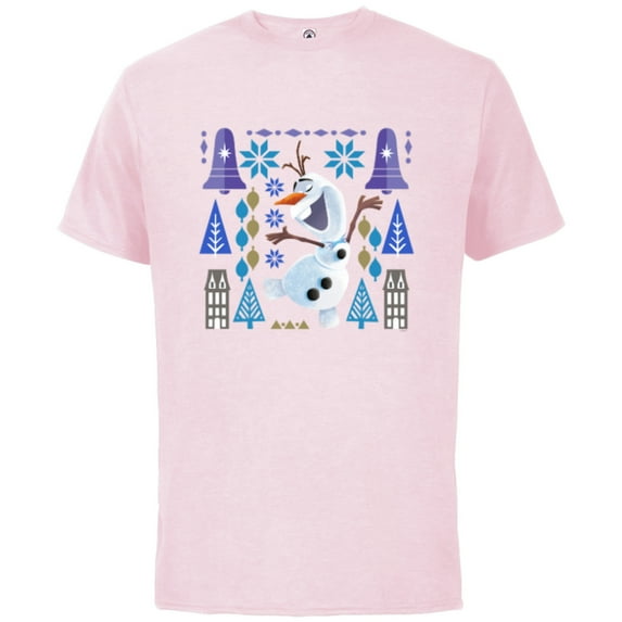 Disney Frozen Olaf Holiday Winter Wonderland - Short Sleeve Cotton T-Shirt for Adults - Customized-Soft Pink