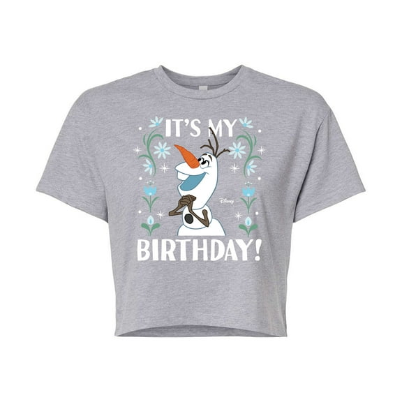 Disney Frozen - Olaf It's My Birthday - Juniors Cropped Cotton Blend T-Shirt