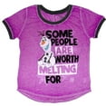 thumbnail image 1 of Disney Frozen Olaf Junior Women's Purple Burnout T-Shirt (Medium), 1 of 4