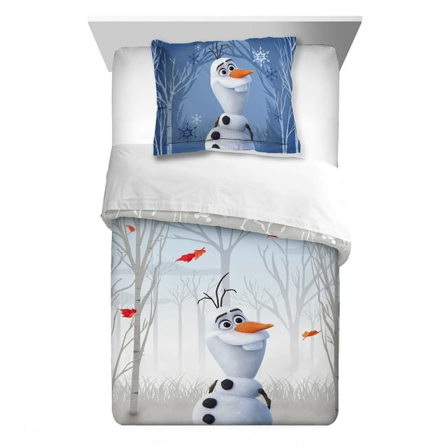 Disney Frozen Olaf Kids Comforter and Sham, 2-Piece Set, Twin/Full, Reversible, Gray