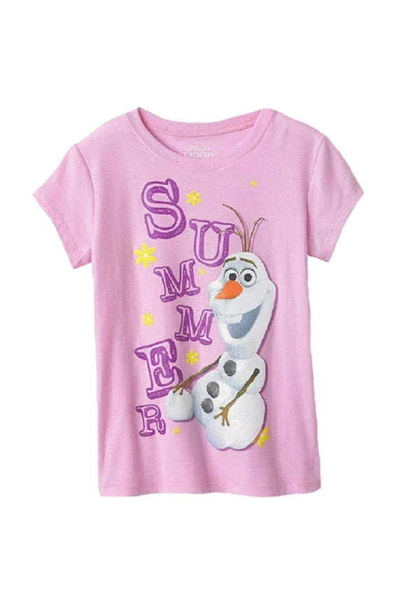 Frozen Olaf "Summer" Little Girls Pink T-Shirt (Large 6)