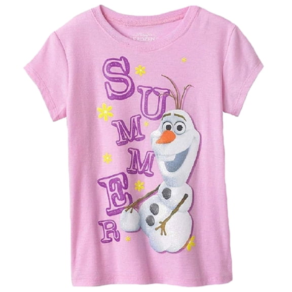 Disney Frozen Olaf "Summer" Little Girls Pink T-Shirt (Medium 5)