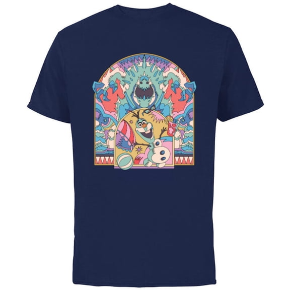 Disney Frozen Olaf and Marshmallow Summer Fun - Short Sleeve Cotton T-Shirt for Adults - Customized-Navy