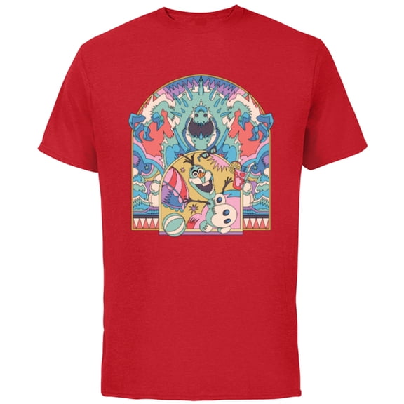 Disney Frozen Olaf and Marshmallow Summer Fun - Short Sleeve Cotton T-Shirt for Adults - Customized-Red