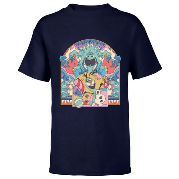 Disney Frozen Olaf and Marshmallow Summer Fun - Short Sleeve T-Shirt for Kids - Customized-Navy