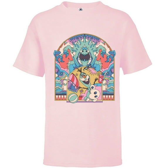 Disney Frozen Olaf and Marshmallow Summer Fun - Short Sleeve T-Shirt for Kids - Customized-Soft Pink