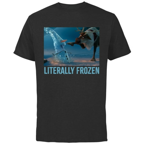 Disney Frozen Olaf and Sven Literally Frozen Meme - Short Sleeve Cotton T-Shirt for Adults - Customized-Black