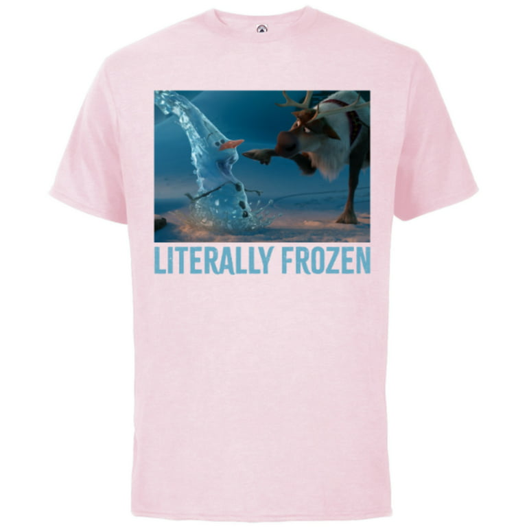 Disney Frozen Olaf and Sven Literally Frozen Meme - Short Sleeve Cotton T- Shirt for Adults - Customized-Soft Pink