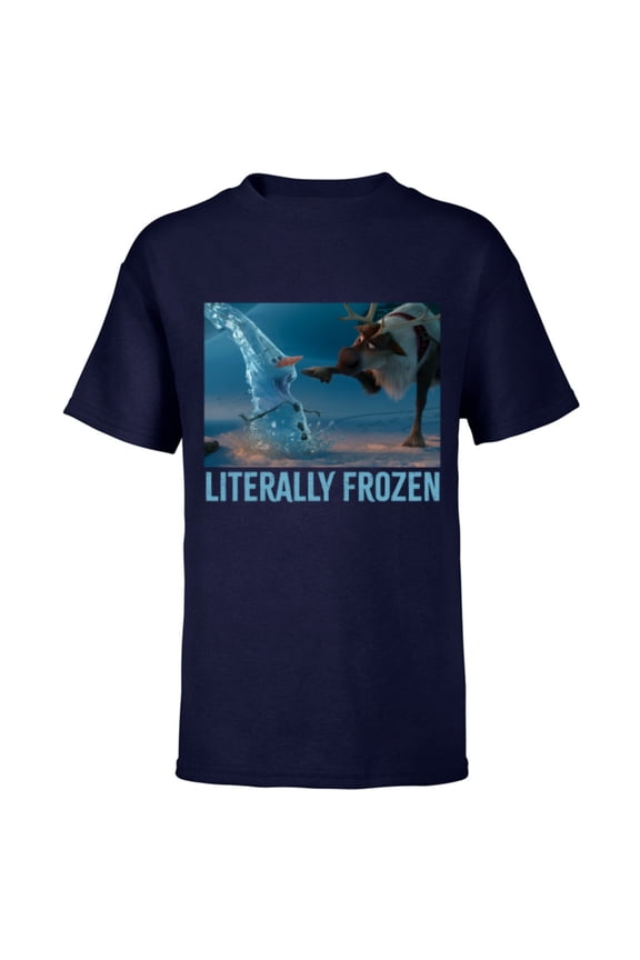 Frozen Olaf and Sven Literally Frozen Meme - Short Sleeve T-Shirt for Kids - Customized-Navy