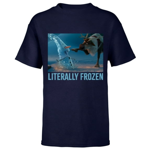 Disney Frozen Olaf and Sven Literally Frozen Meme - Short Sleeve T-Shirt for Kids - Customized-Navy