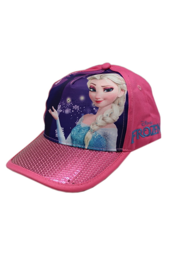 Frozen Princess Elsa Hat - Pink and Purple Sparkly Bill Velcro Snapback Girl Cap