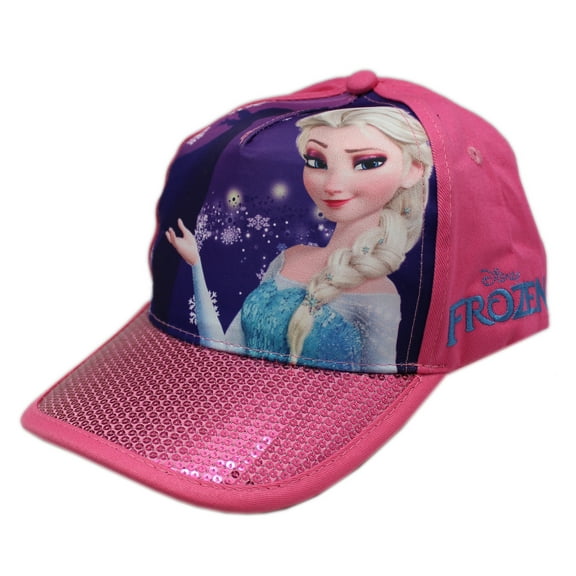 Disney Frozen Princess Elsa Hat - Pink and Purple Sparkly Bill Velcro Snapback Girl Cap