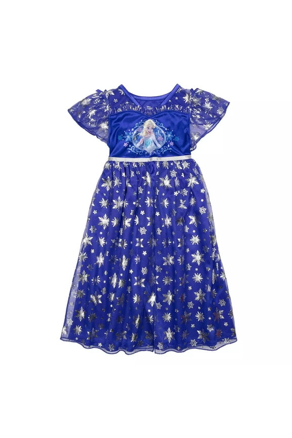 Frozen Queen Elsa Girls Shimmery Silver Snowflakes Fancy Nightgown, Gown, Size 8