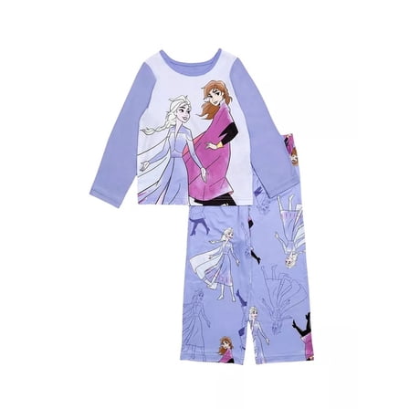 Disney Frozen Sisters Anna and Elsa Purple Soft Character Pajama Set, Size 2T
