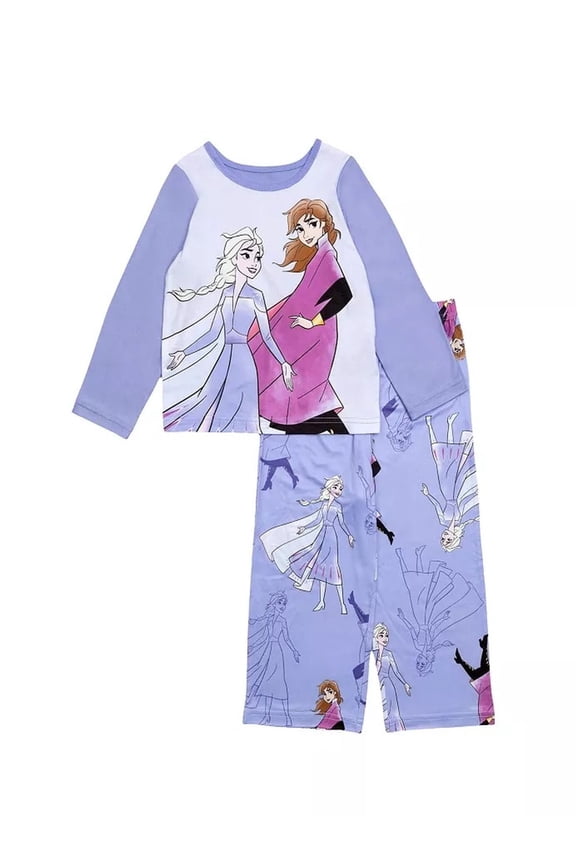 Frozen Sisters Anna and Elsa Purple Soft Character Pajama Set, Size 4T