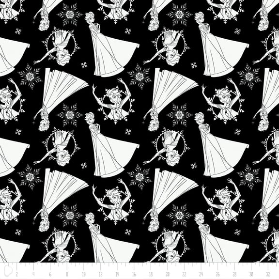 Disney Frozen Sisters Elsa Sketch Black Camelot 100% Cotton Fabric By The Yard