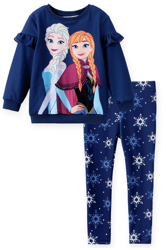 Frozen Toddler Girls 2pcs Elsa Anna Floral Flutter Sleeve Sweatshirt with Leggings 2 Pieces Outfit Sets Sizes 2-6