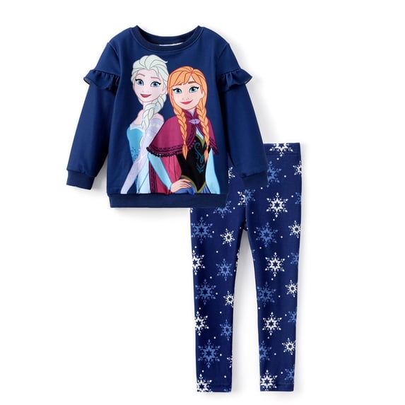 Disney Frozen Toddler Girls 2pcs Elsa Anna Floral Flutter Sleeve Sweatshirt with Leggings 2 Pieces Outfit Sets Sizes 2-6