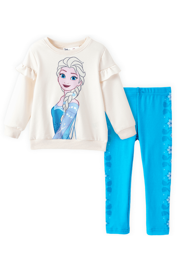 Frozen Toddler Girls 2pcs Elsa Anna Floral Flutter Sleeve Sweatshirt with Leggings 2 Pieces Outfit Sets Sizes 2-6