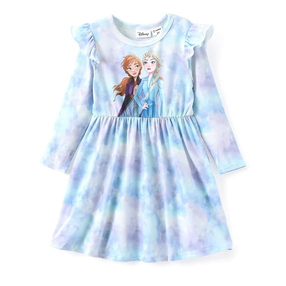 Disney Frozen Toddler Girls Dresses Elsa Anna Outfits Graphic Tie Dye Flutter Long Sleeves Dress Sizes 2-6