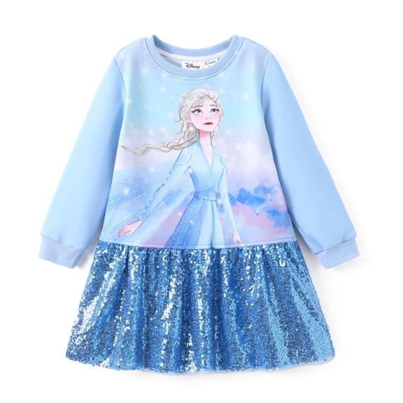 Disney Frozen Toddler Girls Dresses Elsa Graphic Sequins Long Sleeves Dress Sizes 3-6
