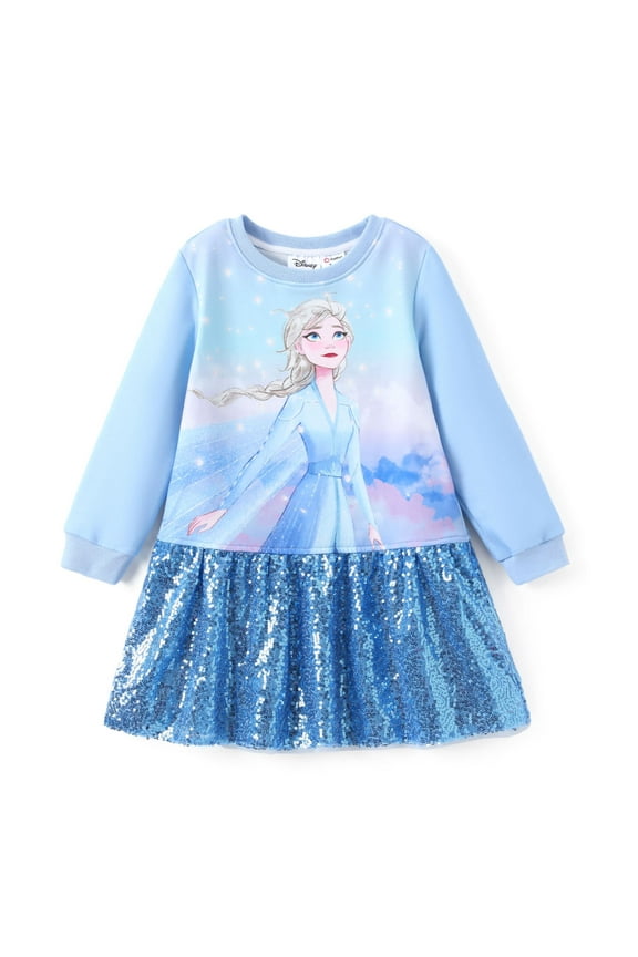 Frozen Toddler Girls Dresses Elsa Graphic Sequins Long Sleeves Dress Sizes 3-6