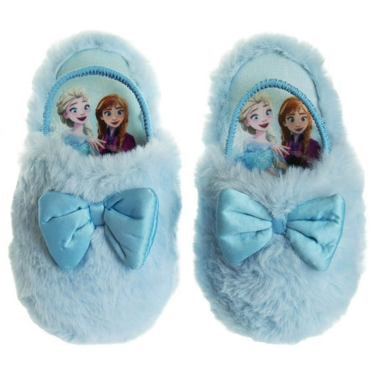 Disney Frozen Anna Elsa Toddler Girls Elastic Backstrap Dual Sizes Slippers Blue 11 12