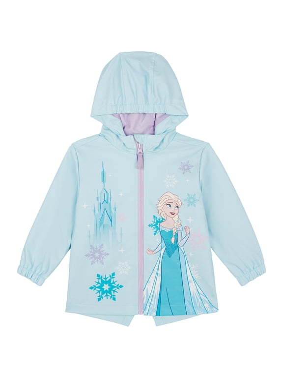 Frozen Toddler Girls' Hooded Zip-Up Rain Jacket Elsa Ice Blue