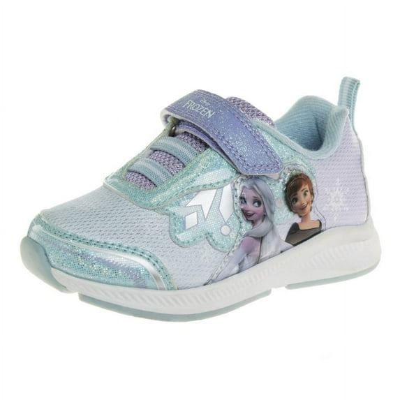 Disney Frozen Toddler Girls Hook & Loop Sneakers with 2 White Lights - Lilac Blue, 9