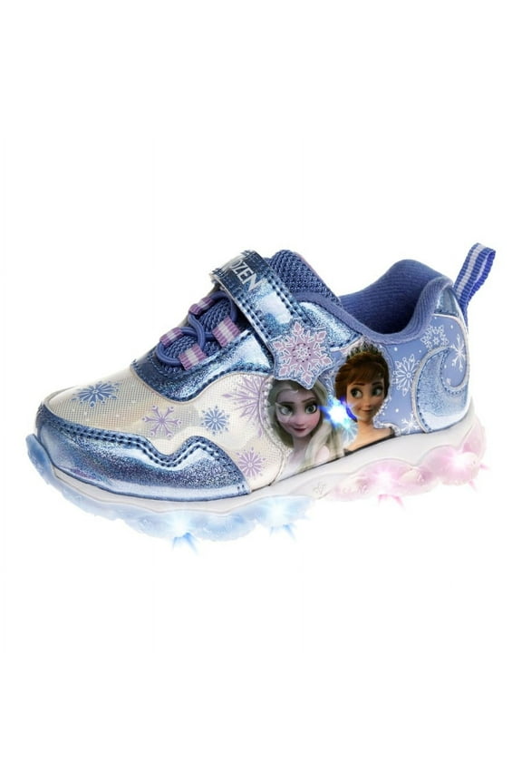 Frozen Toddler Girls Hook And Loop Light Up Sneakers, Blue Pink, 11