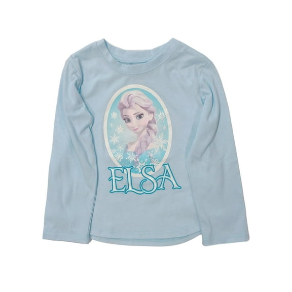 Disney Frozen Toddler Girls Long Blue Elsa Snowflake T-Shirt Tee Shirt 2T