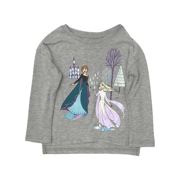 Disney Frozen Toddler Girls Long Sleeve Gray Elsa & Anna T-Shirt Tee Shirt 2T
