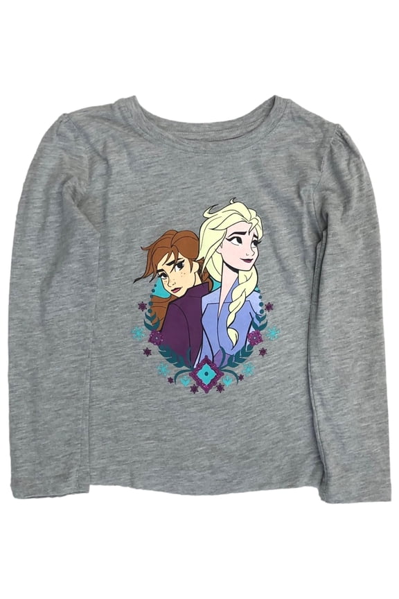 Frozen Toddler Girls Long Sleeve Gray Sparkle Elsa & Anna Tee Shirt 2T