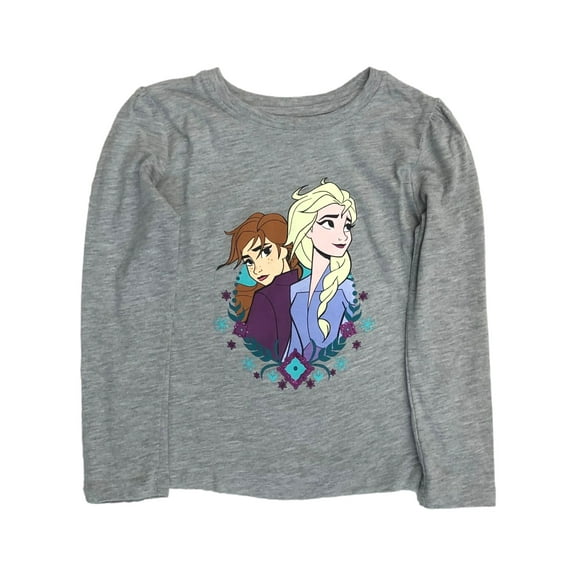 Disney Frozen Toddler Girls Long Sleeve Gray Sparkle Elsa & Anna Tee Shirt 3T